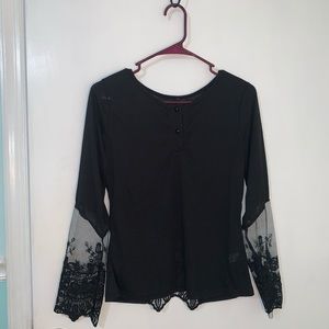 Black long sleeve shirt with parts of pattern mesh